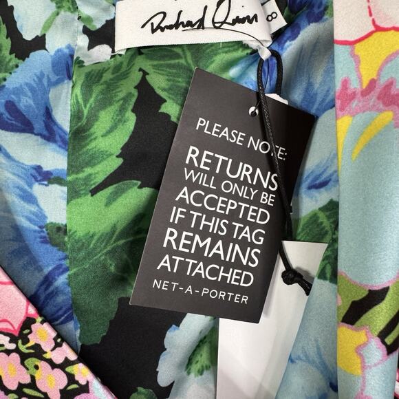 Richard Quinn Floral Print Midi Dress UK 8 US 4 AW18 Black Multicolor Satin NWT - Picture 8 of 13